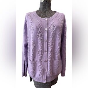 National ladies PXL 1990s Granny core cardigan sweater-front pockets-acrylic‎